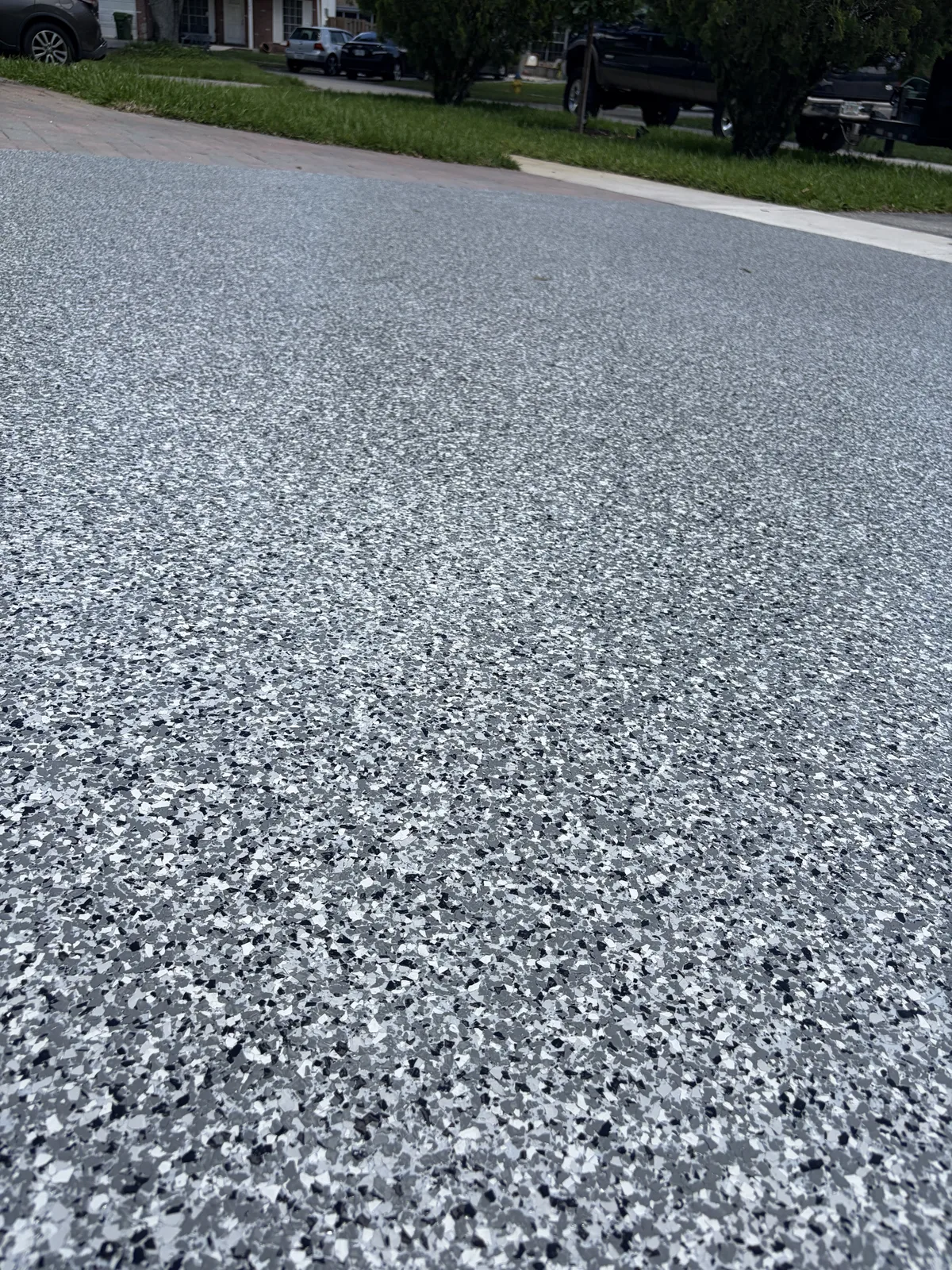 Close street view of the finished driveway