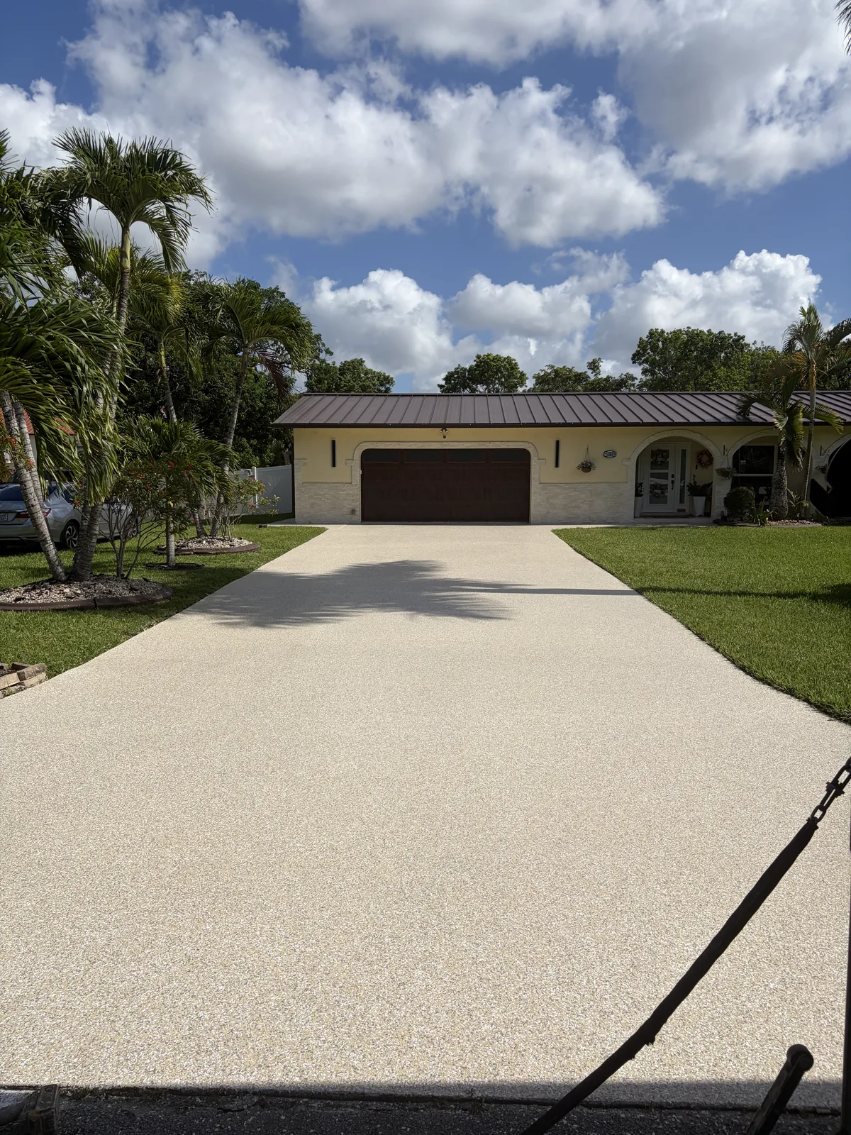 Finished tan flake driveway coating