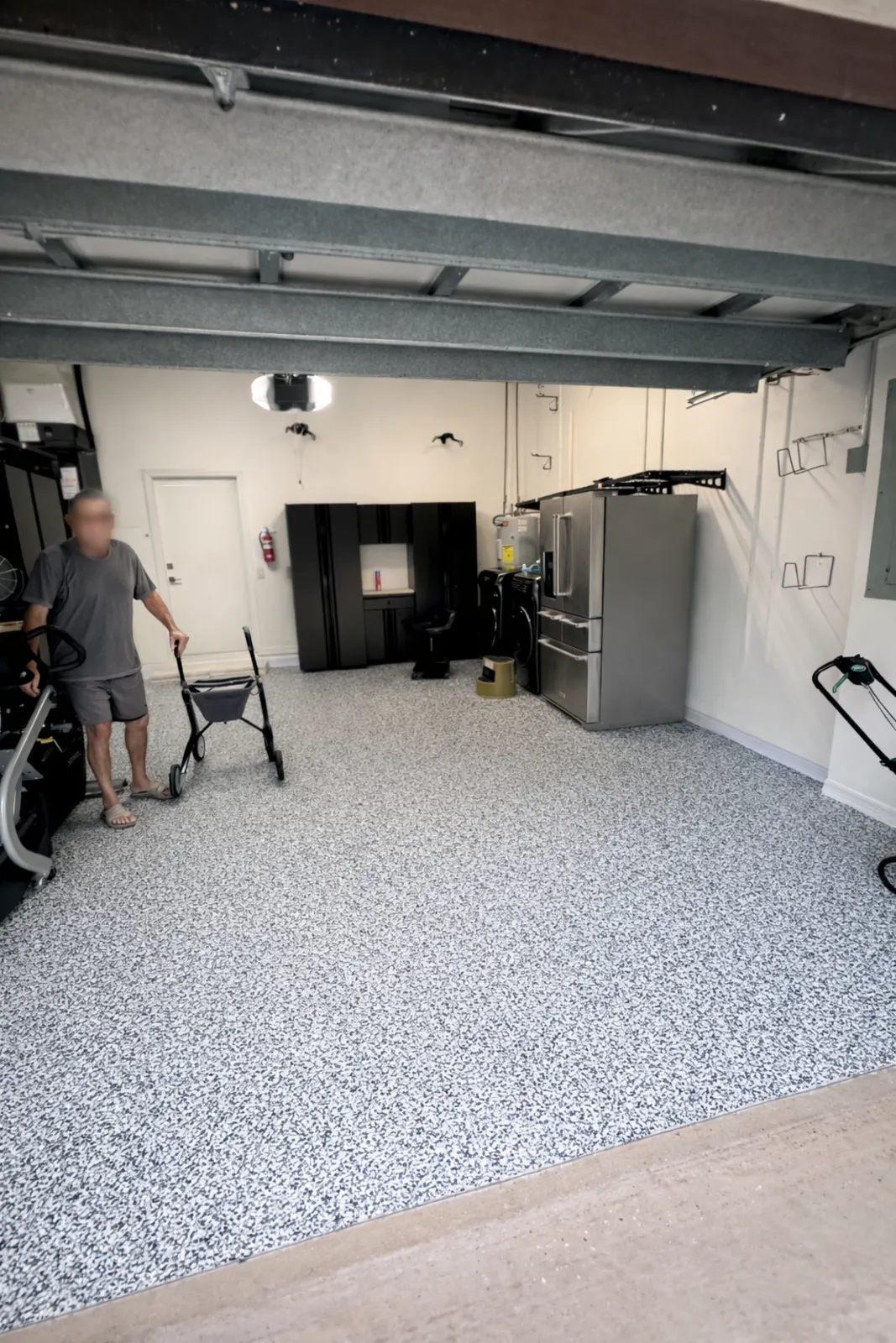 Black and grey flake epoxy garage floor
